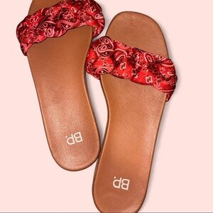 bp Red Paisley Ruched Slide Sandals